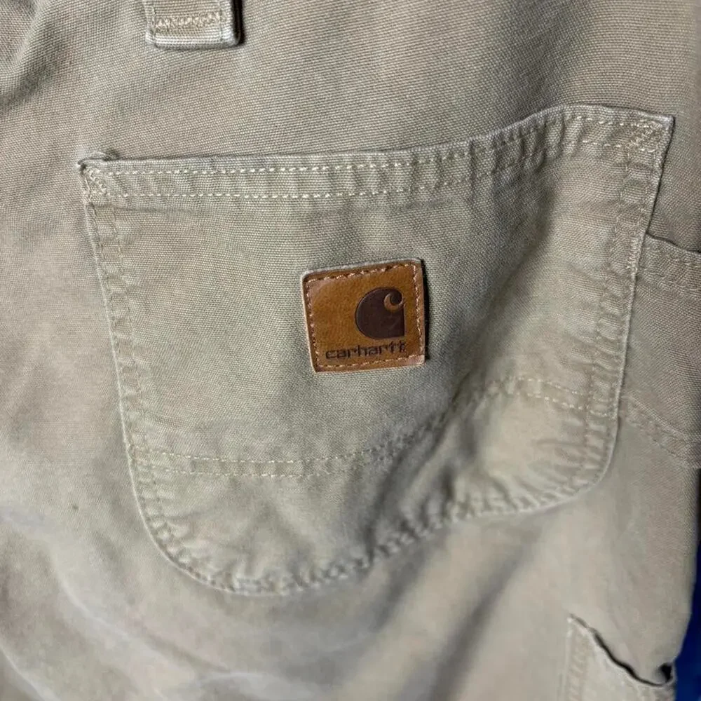 Carhartt B151 Dungaree Fit Carpenter Work Pants 38x32 Dark Khaki Tan Distressed
